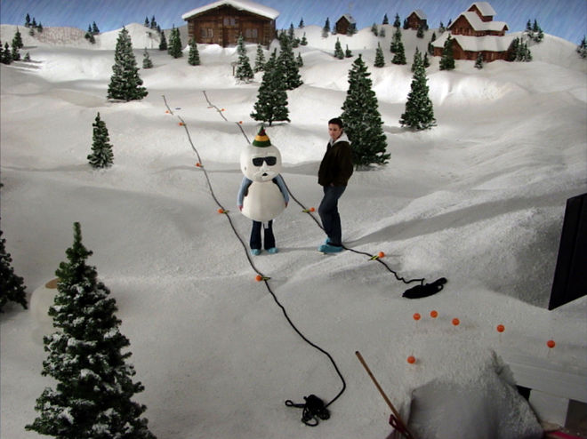 IMAGE: Stand-in on Vancouver set with Leon the Snowman suit